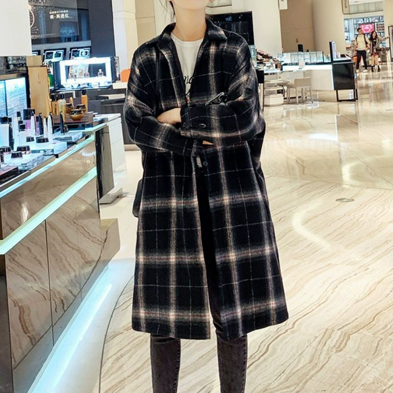 Клетчатая рубашка женская весенне-осенняя повседневная свободная рубашка большого размера с длинными рукавами средней длины на флисовой подкладке, утолщенный топ до колена, прямая продажа