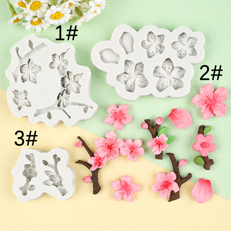 Simulación flor de durazno flor de ciruelo molde de silicona flor de ciruelo flor de chocolate decoración de pastel de pétalos de pegamento arcilla aromaterapia molde de herramienta de yeso