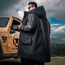 大码男装加肥加大号男士羽绒服冬季长款胖子连帽撞色工装外套