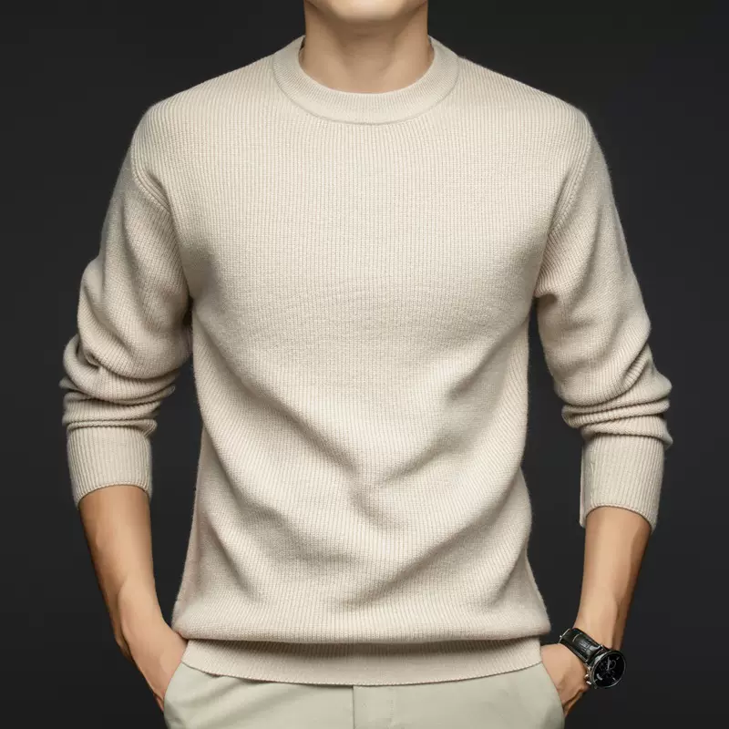 2025秋冬季长袖毛衣男时尚休闲半高领打底衫纯色保暖加厚衫男装