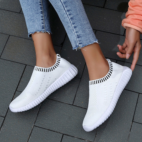 2025 Spring Plus Size Casual Sports Shoes for Women, Western Round Head Flat Knit Mesh Casual Single Shoes