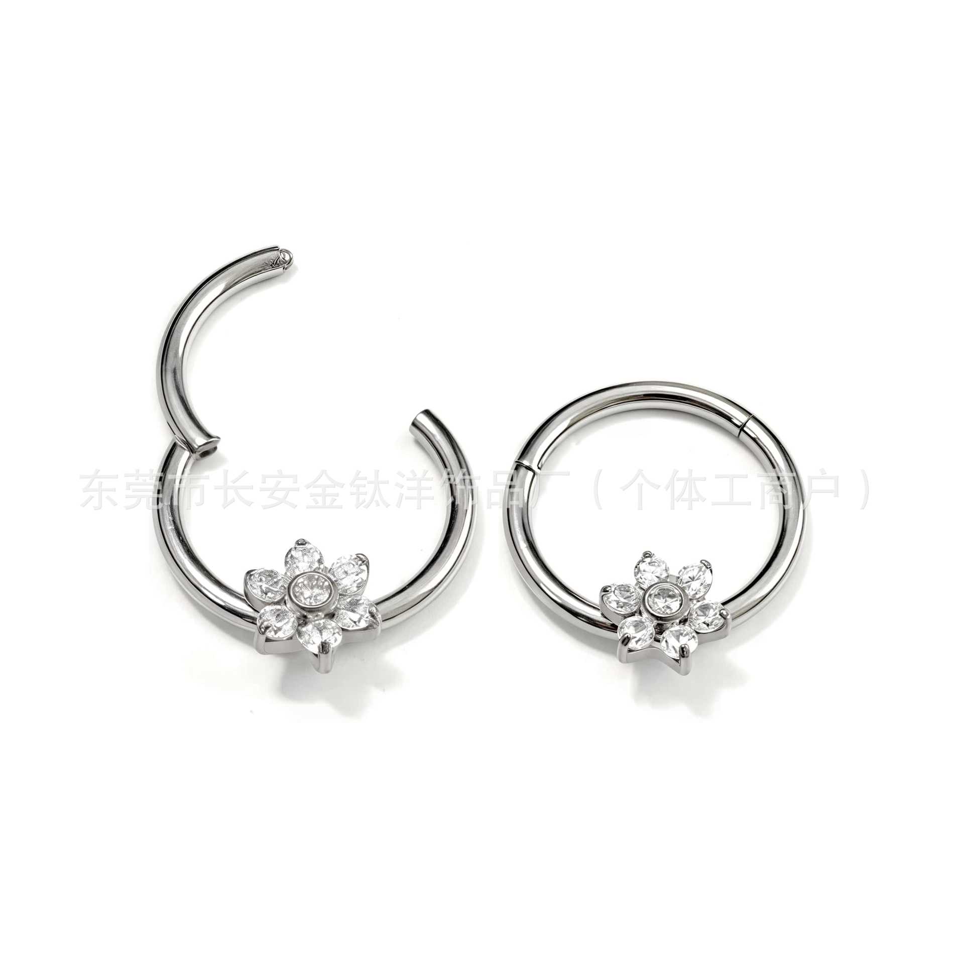 F136 Titanium Seven Diamond Flower Zircon Seamless Open Ring Nose Septum Ring Ear Bone Ring G23 Titanium Alloy Piercing Jewelry 1.2x10mm detail image 7