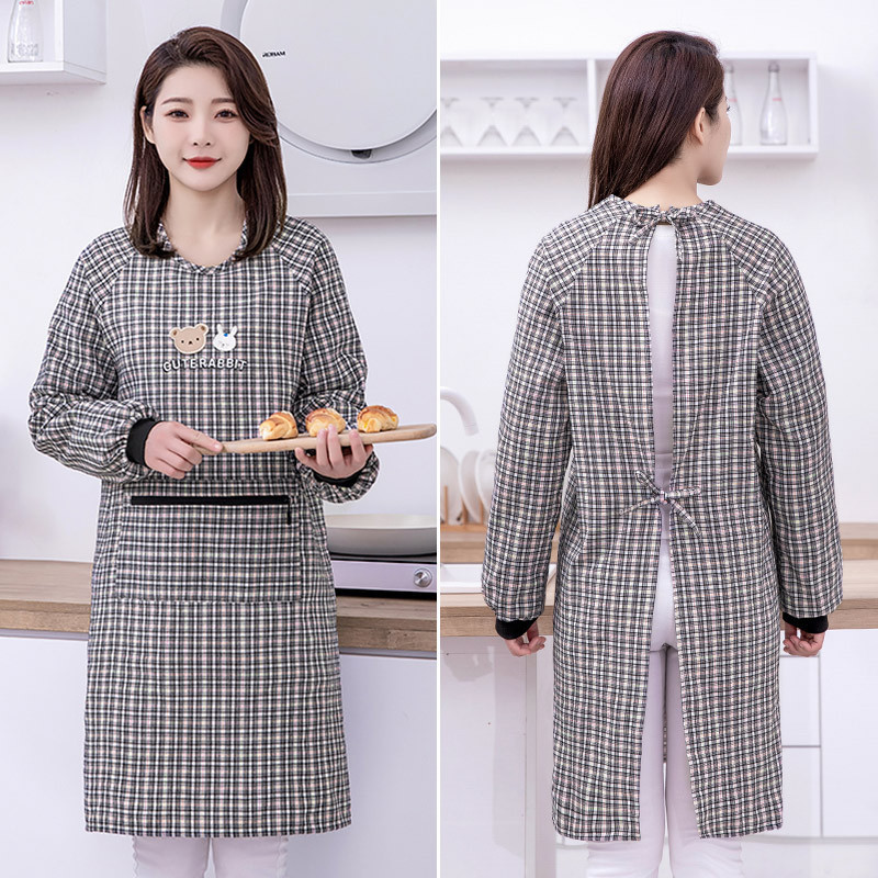 Long Sleeve Apron Women's Cotton Breathable Kitchen Household Overalls Outer Wearing Adult Work Fashion Work Clothes Waist