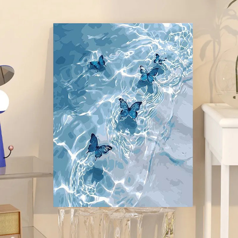 デジタル油絵diy油彩画手描きデジタル画蝶風景人物塗り絵客間寝室装飾画|undefined