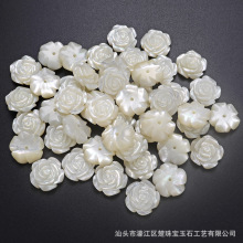 小清新戒指耳钉饰品配件珍珠母贝白蝶贝雕刻玫瑰花半孔白色贝壳花