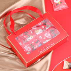 Red 2024 Portable Gift Box with Window New Year Christmas Candy Packaging Box Baking Cookies Gift Box