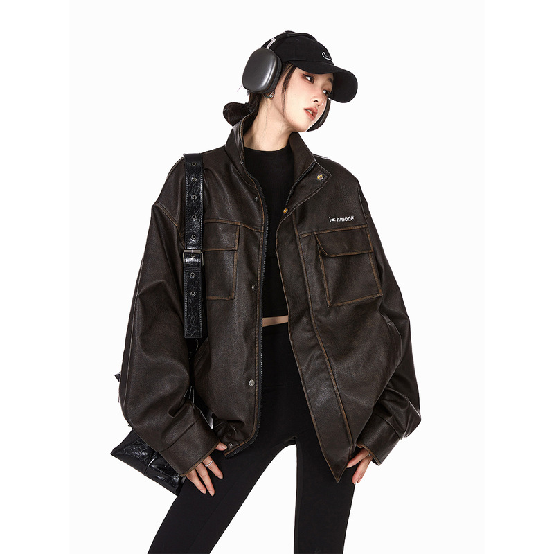 ICH MODE美式美拉德皮衣外套女2025新款春秋季棉服皮夹克夹棉加厚|undefined