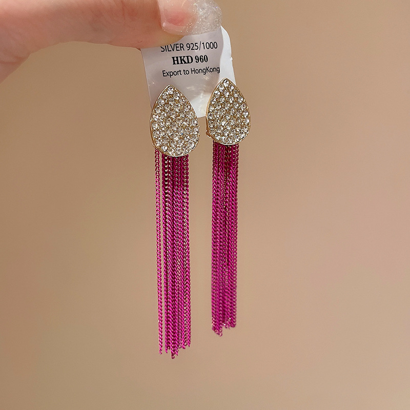 Silver Needle Water Drops Diamond Tassel Earrings Temperament Light Luxury Cold Wind Earrings Niche Fashion Design Sense Earrings Wholesale