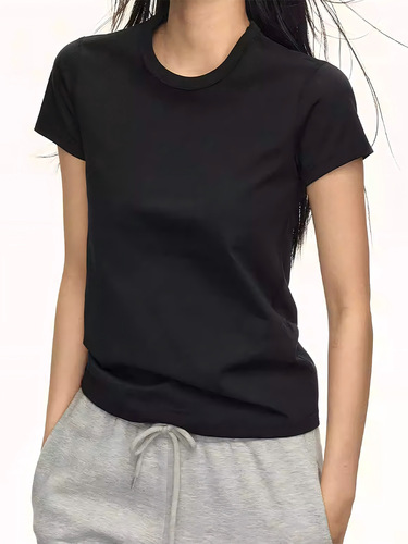 230g Cotton Crew-Neck Short-Sleeve T-Shirt for Women: Defined Waistline, Slimming Fit, Summer Top with Designer Graphic Print