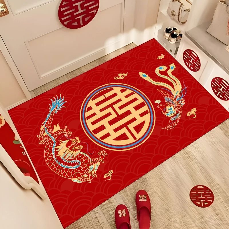 喜庆新婚入户门脚垫玄关门垫进门家用结婚地垫红色喜字地毯批发|undefined