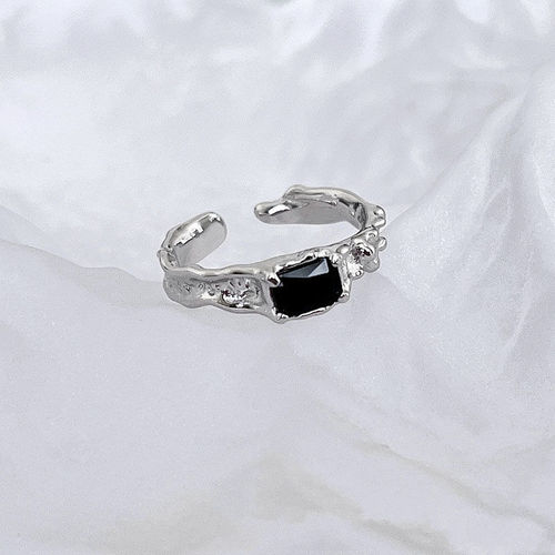 Chic, lightweight, versatile, and Instagram-worthy unorthodox design ring with rhinestones and texture, open-band for the index finger for women.