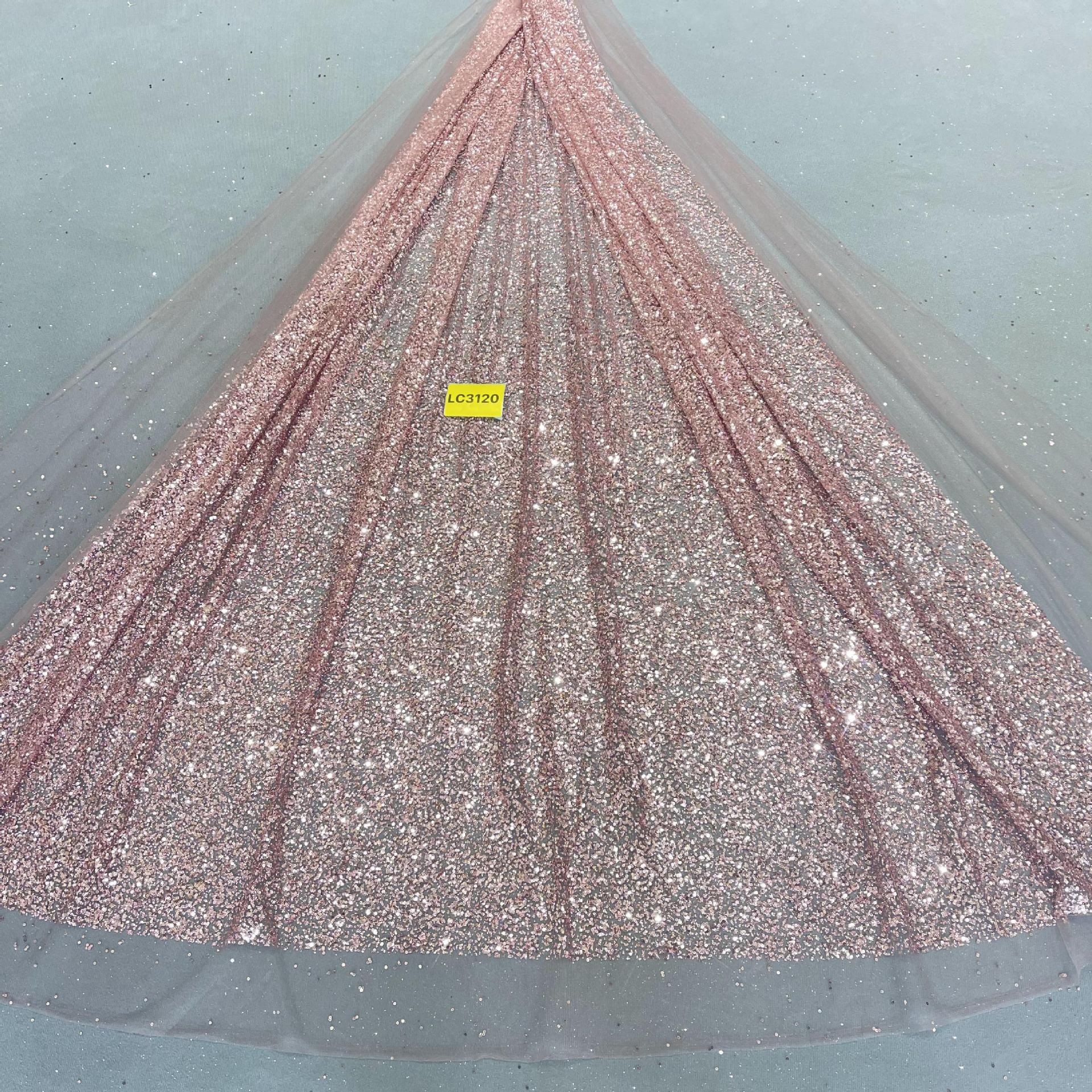 LC3120款花型10Y起订 婚纱礼服面料 网纱洒金片 喷金花型面料