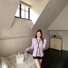 实拍 早秋新款针织镂空扭结开衫外套百搭蕾丝短裤两件套装女