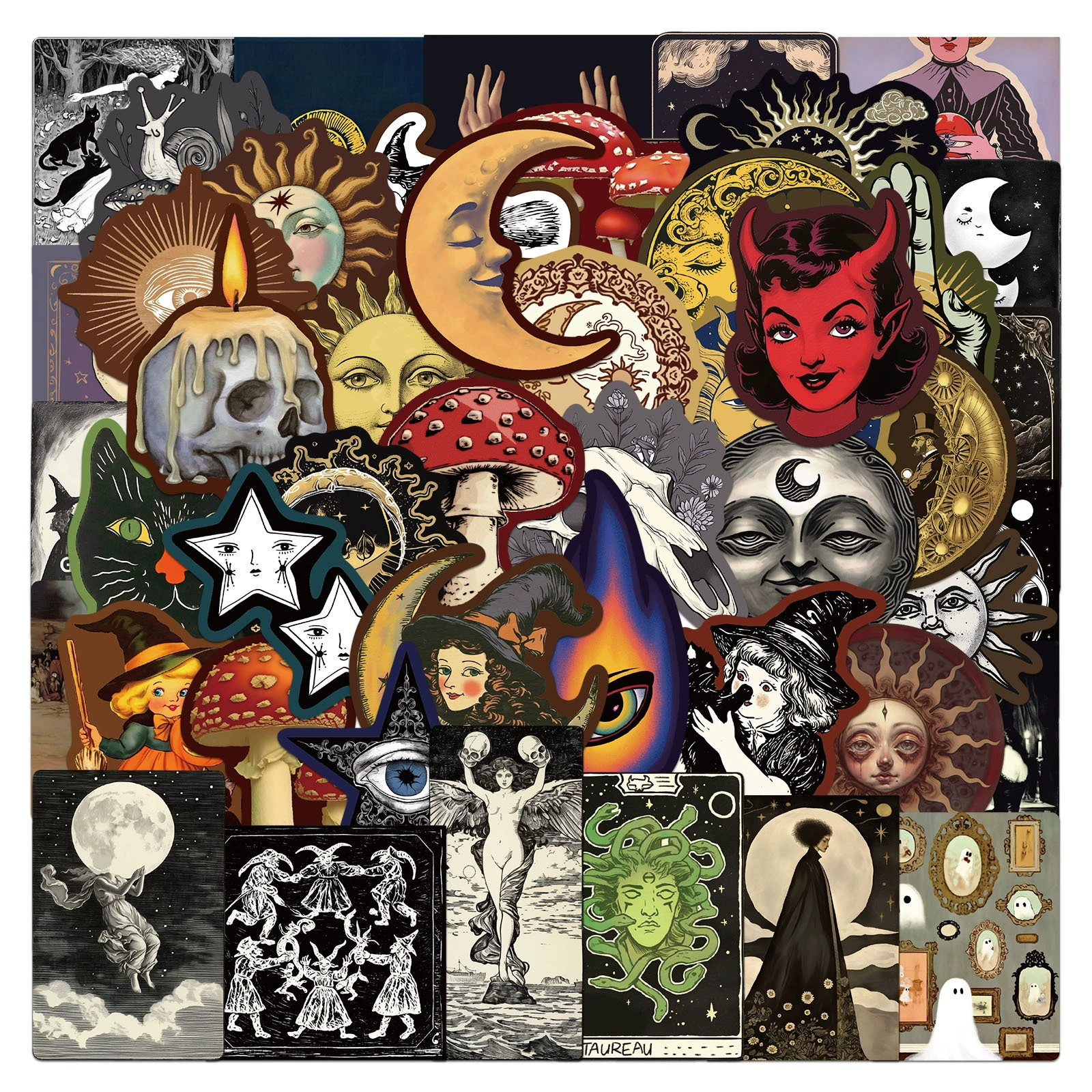 50 трансграничных оккультных наклеек «Небесные жуткие таинственные небесные ужасы», готические граффити-наклейки