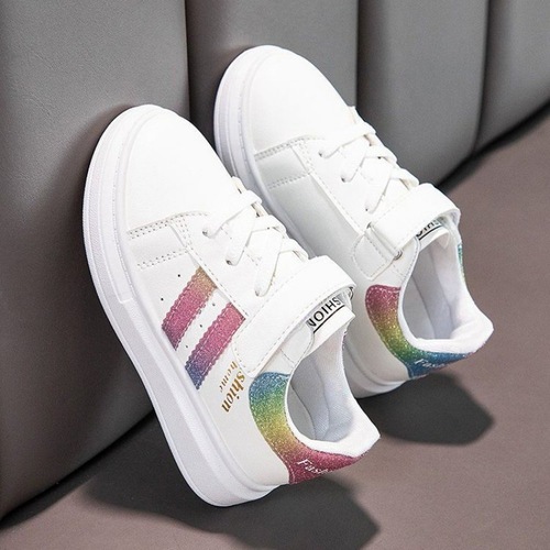 2024 new summer girls' painting white shoes, rainbow parent-child children's shoes, painted big children's girls' shoes