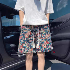 夏季新款时尚印花字母涂鸦短裤男士直筒潮流情侣五分裤百搭沙滩裤