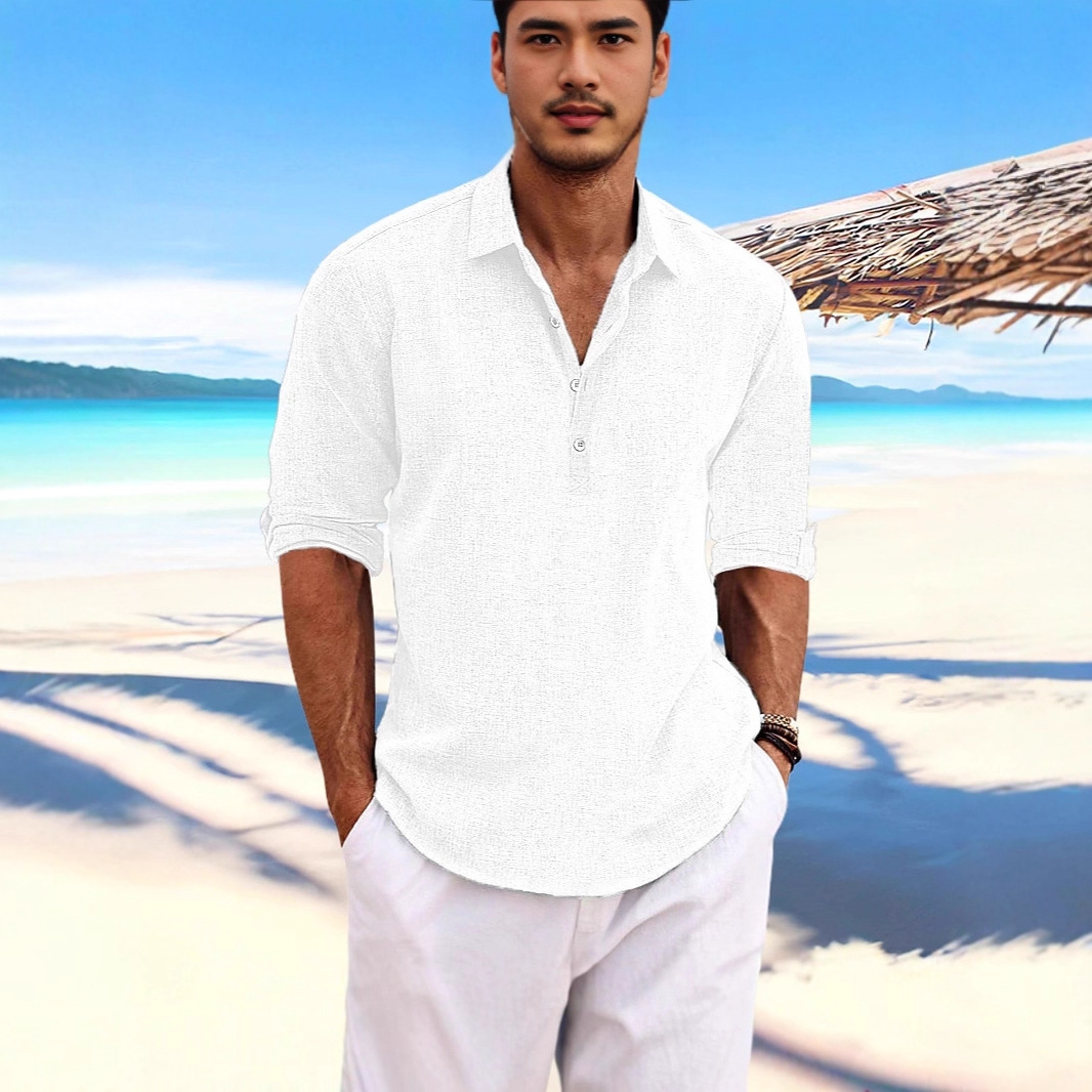 Foreign Trade Amazon Cross-Border European and American Half-Sleeved Men's Shirt Pure Color Lapel European Size Business Casual Lapel Cardigan for Men