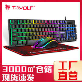 T-WOLF雷狼TF31鼠标键盘鼠标垫游戏三件套机械手感发光键鼠套装