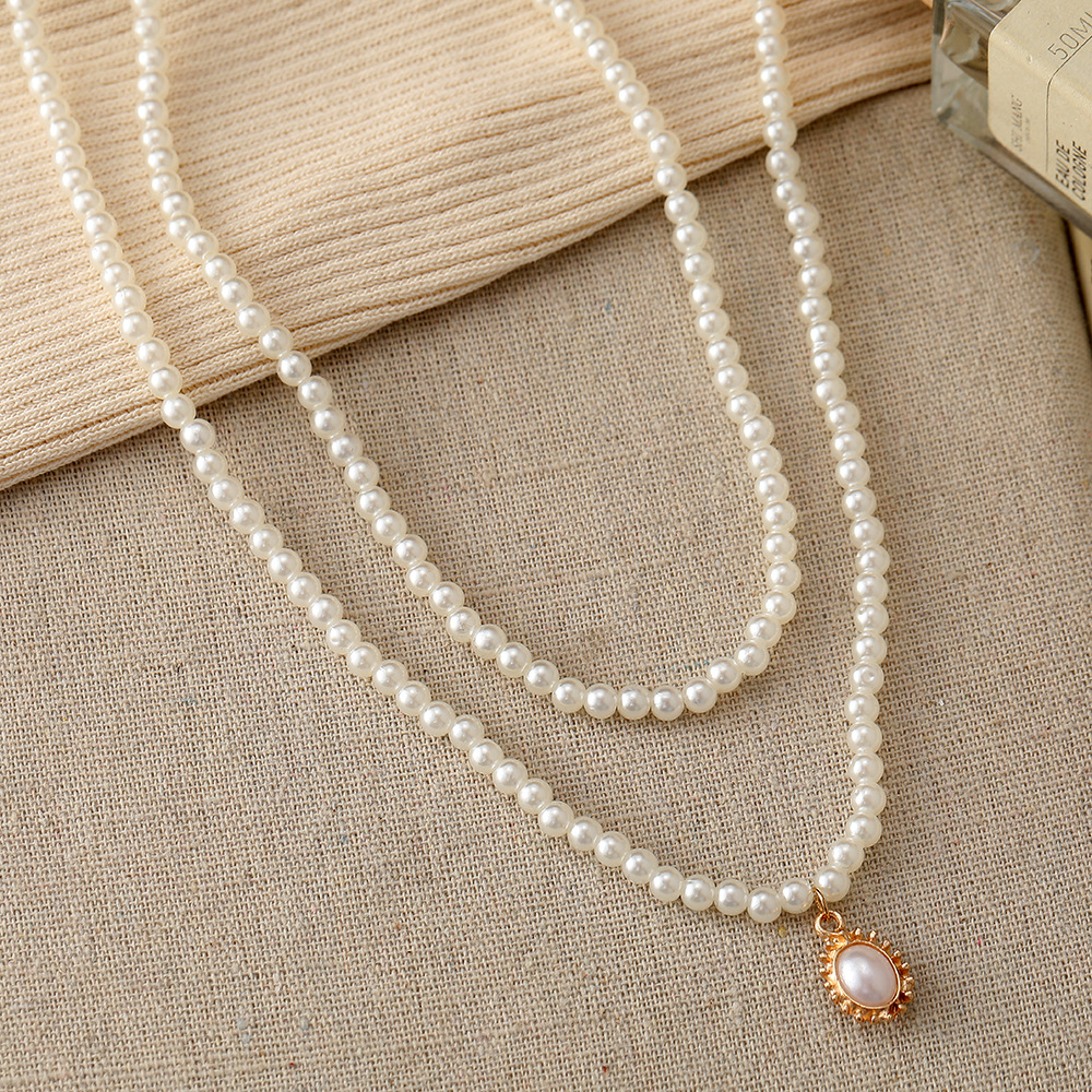 New Creative Cute Fashion Jewelry Necklace Pearl Double Pendant Necklace display picture 7