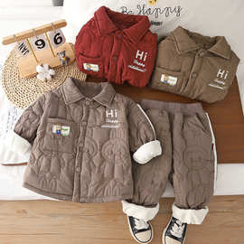 五小七童装2025秋冬新款0-4岁男女婴幼儿休闲加厚夹棉保暖两件套