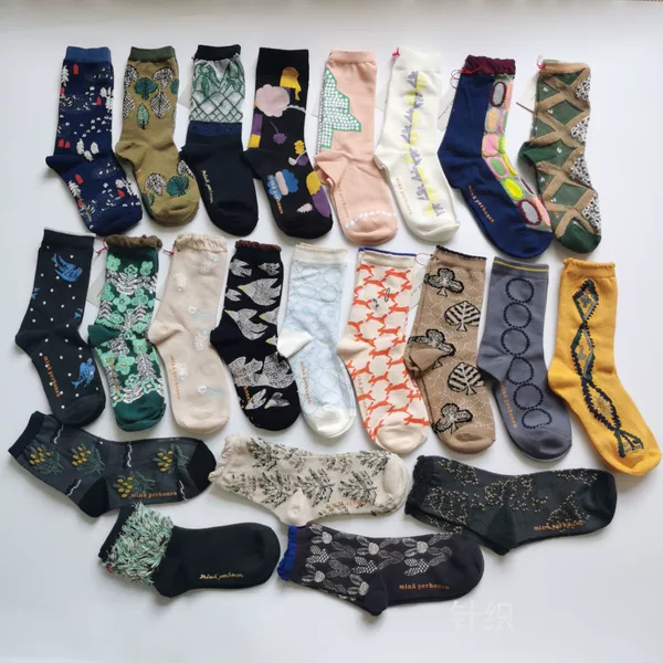 Japanese-Style Floral Women's Socks Retro Literary Plant Mid-Calf Socks Breathable Trendy Sweet Lace Socks Wholesale