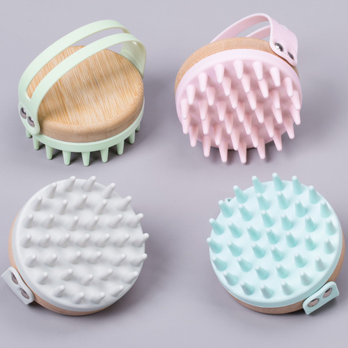 New environmentally friendly food-grade silicone bamboo wood shampoo brush artifact scalp meridian massage brush head shampoo comb