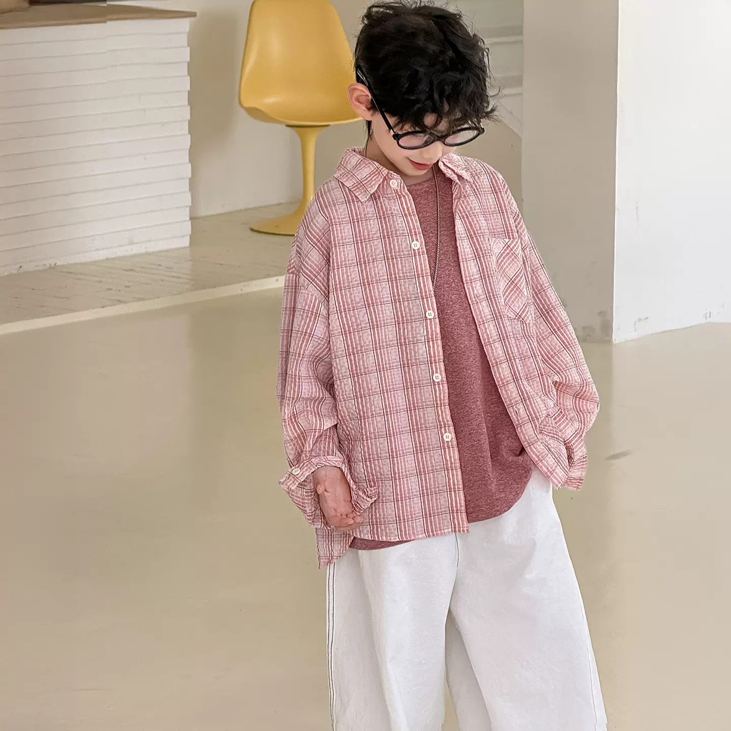 棉小铺男童衬衫儿童春季韩版2026新款简潮春夏宝宝格子童装衬衣潮