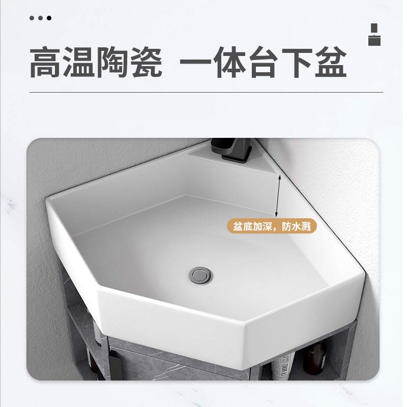 Pequeño apartamento montado en la pared del lavabo gabinete combinación esquina del baño triángulo que cae mesa de lavado esquina de la piscina lavabo