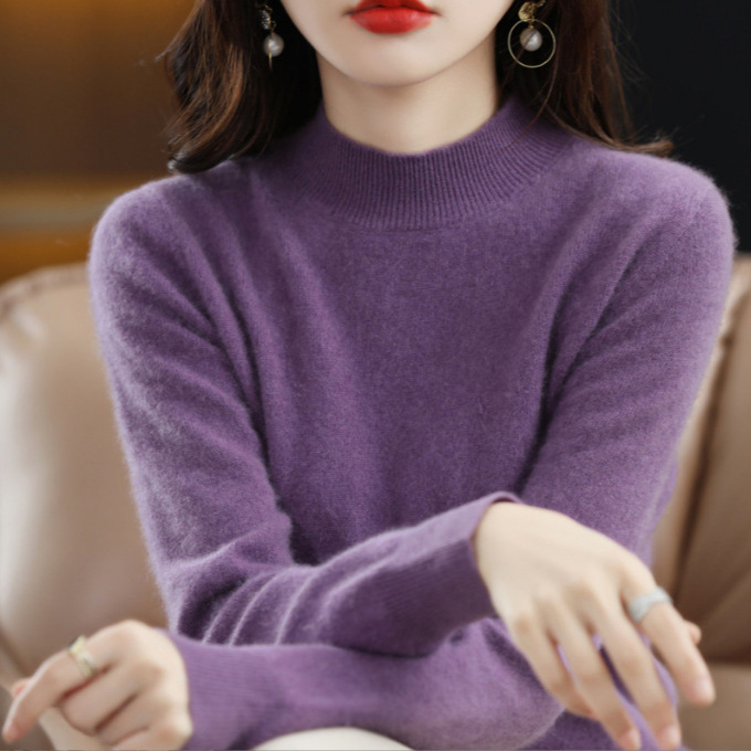 Nuevo medio suéter de cuello alto para mujer Otoño e Invierno suéter corto de color sólido suéter suelto engrosado camisa de fondo entrega de una pieza image 6