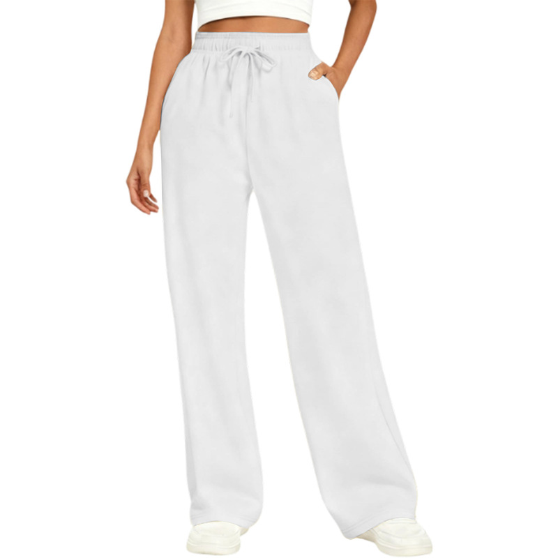 Cross-Border Foreign Trade Factory In-Stock Men's and Women's Wide-Leg Sports Pants, High-Waisted, Slimming, Loose Drawstring Joggers, Solid Color Sweatpants