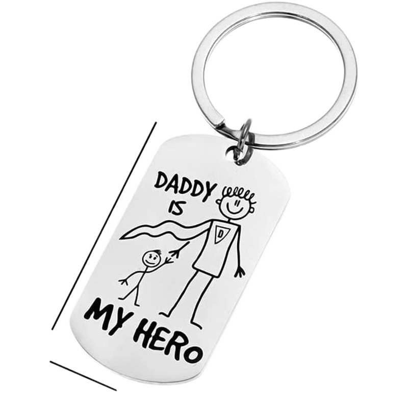 Amazon Venta caliente regalo del Día del Padre papá es mi héroe creativo de dibujos animados llavero de acero inoxidable transfronterizo