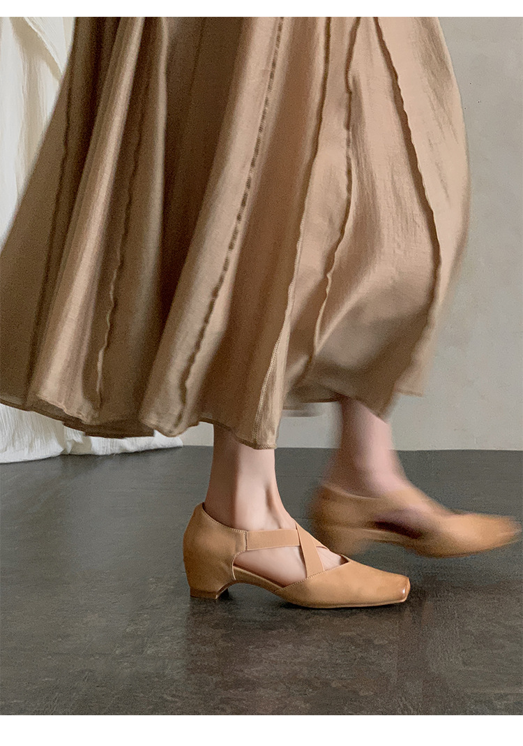 Giày Mary Jane nữ mũi vuông quai chéo kiểu ballet cổ điển, gót vừa — màu nâu chi tiết 13