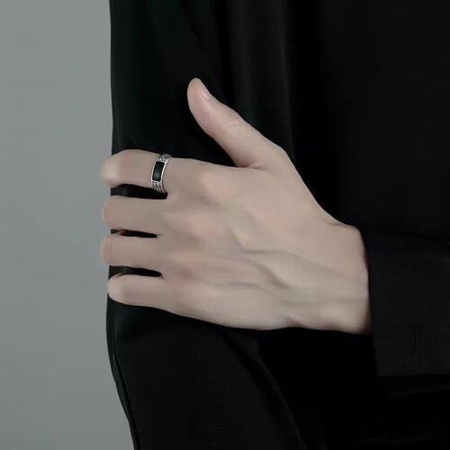 Retro dragon pattern ring men's trendy ins personalized open ring fashion simple ethnic style black men's single ring