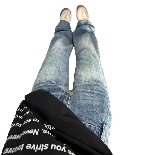 American Street Autumn Retro Washed Skinny Straight-Leg Women's High-Waist Slimming Casual Loose Straight Trousers