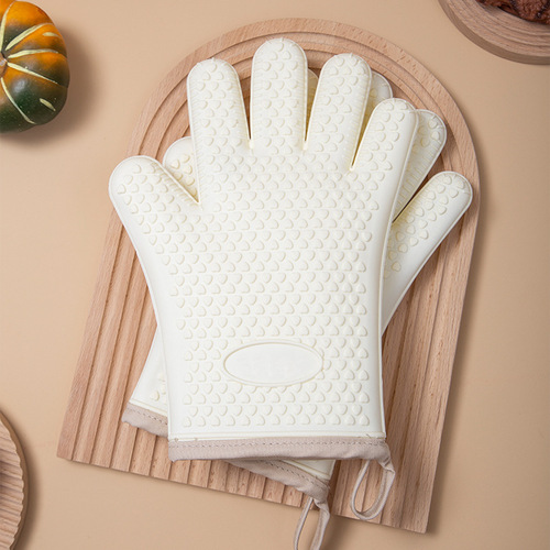 Five-finger silicone anti-scalding gloves microwave anti-slip thickened cotton insulation gloves resistant to high temperature baking insulation gloves