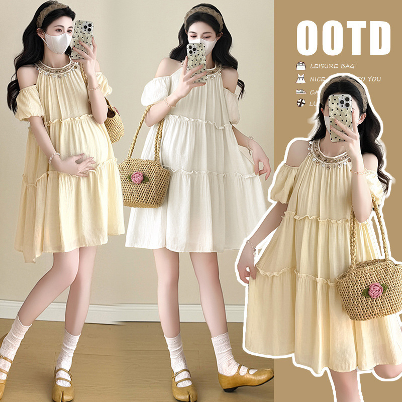 Maternity Summer Dress, Maternity Dress, New Fashion Holiday Style, Bohemian Style, Off-Shoulder Style, Loose Maternity Dress