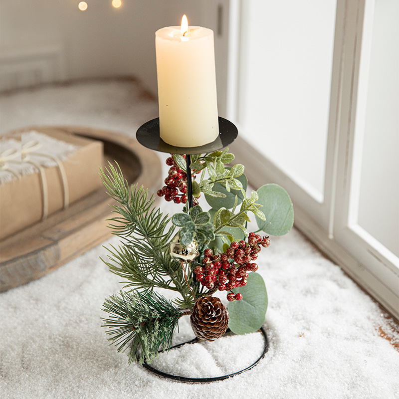 Nueva Navidad hierro Pino cono candelabro escritorio Navidad ventana mesa escritorio decoración de vacaciones