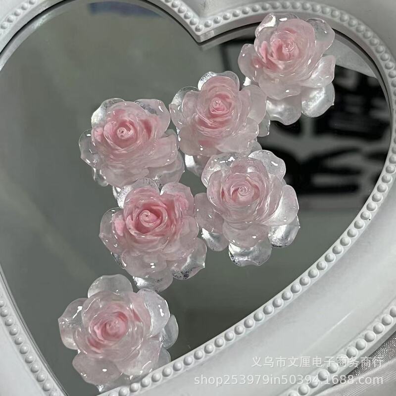 2023 all new luminous jelly open leaf pink rose card 28mm Japanese handmade shop wholesale factory spot