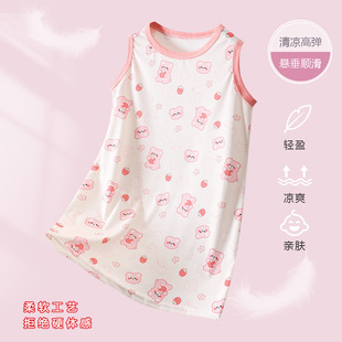 Summer Girls Nightgown Ice Silk Princess Dress Kidsren Ice Silk Thin Pajamas Baby Girl Vest Skirt Home Clothes