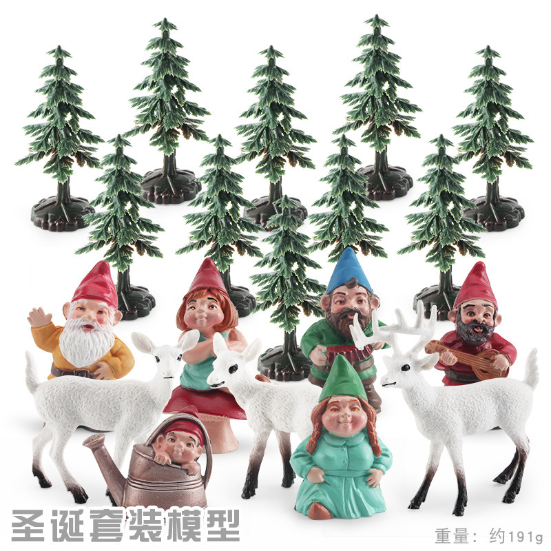 Ciervo de cola blanca nieve BL-10051 + Familia enana + árbol de Navidad 191G