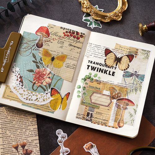 Message Century Voice Retro Material Pack Literary Handbook Collage Base Material Paper Decorative Stickers 100 Sheets 6 Styles