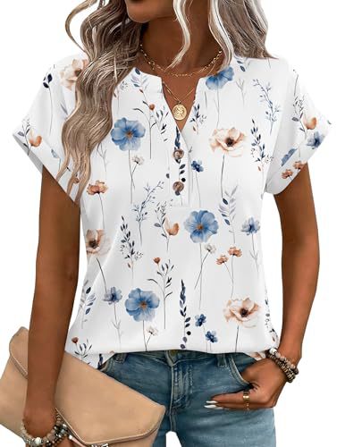 2026 Cross-Border Foreign Trade Independent Site Summer New Heart-Shaped Flower Print Versatile V-Neck_ecoleips.com