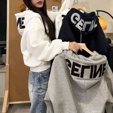 跨境爆款加绒加厚长袖拉链外套女秋冬季新款宽松大码开衫连帽卫衣