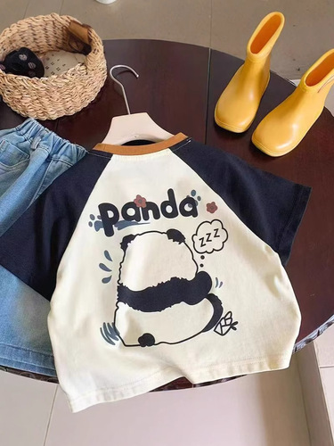 2025 Summer Boys Pure Cotton Short-Sleeve T-Shirt Children's Cartoon Medium and Small Children's Top Casual Stylish Top