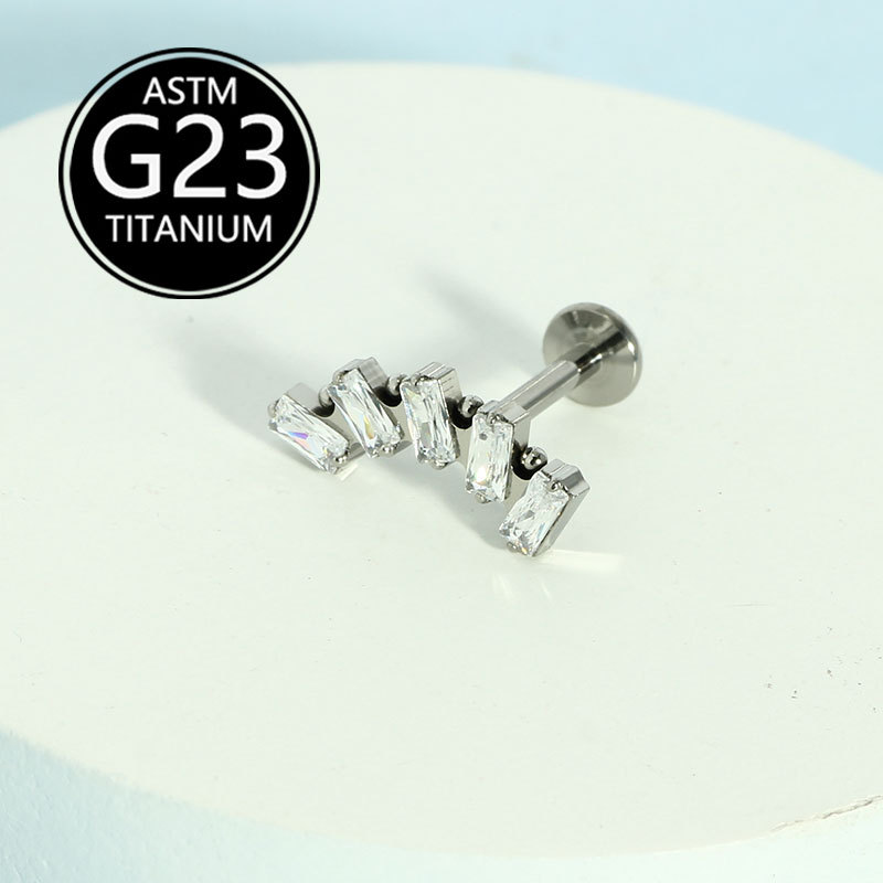 Titanium Super Shiny Square Zirconium Lip Stud 6-10mm G23 Labret Piercing Jewelry detail image 5