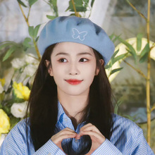 以爱为营白鹿同款郑书意蓝色贝雷帽帽子女大版显小脸2024新款