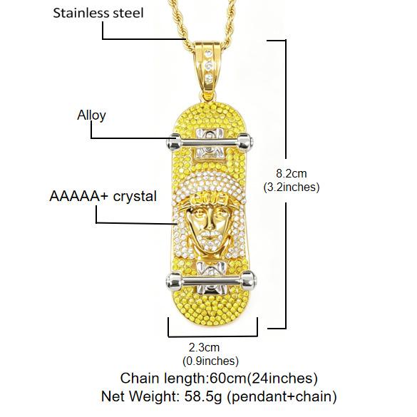 Nuevos productos originales de aleación de skateboard retrato colgante calles collar de diamantes marca de moda con accesorios de nicho