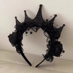 黒いバラのレースのクラウンのカチューシャのハロウィーンの暗い髪飾りの女王の祝日の装いの頭飾りの甘いクールな道具のヘアピン