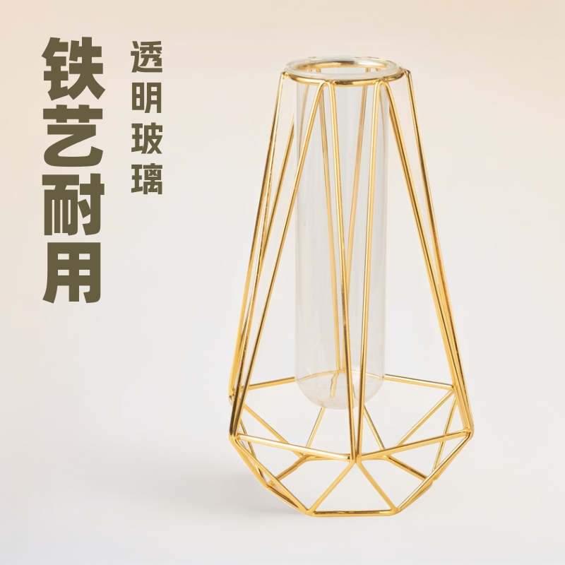Cross-Border Hot Selling Modern Simple Iron Transparent Glass Vase North America Amazon Home Decoration Flower Arrangement