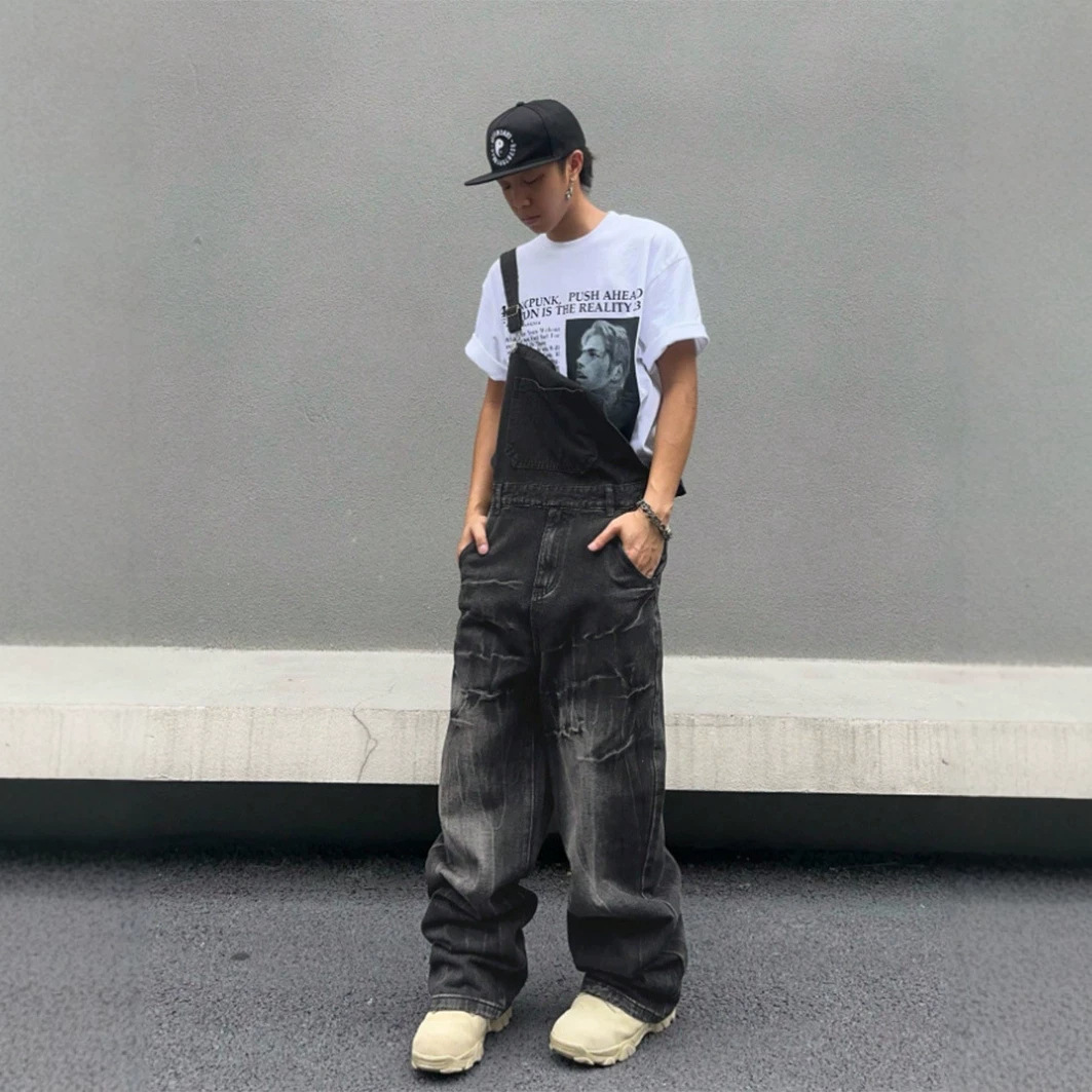 Retro Washed Lightning Bolt Pattern Jeans for Men High Street Vibe Style Design Niche Trendy Brand Cool And Edgy Pants_mkmklike.com